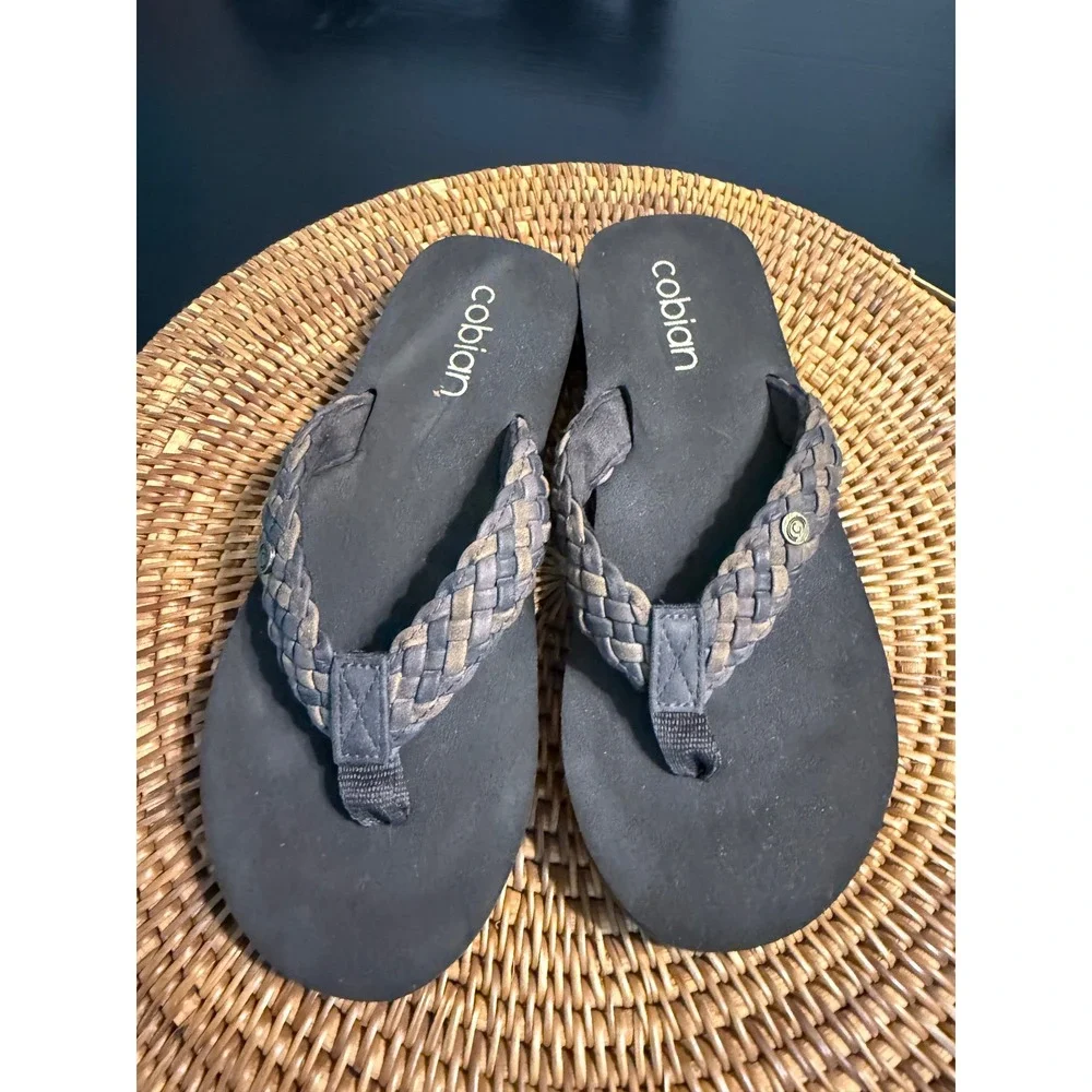 Cobian Braided Strap Flip Flops Brown Womens Size 7 Woven Thong Sandalsi